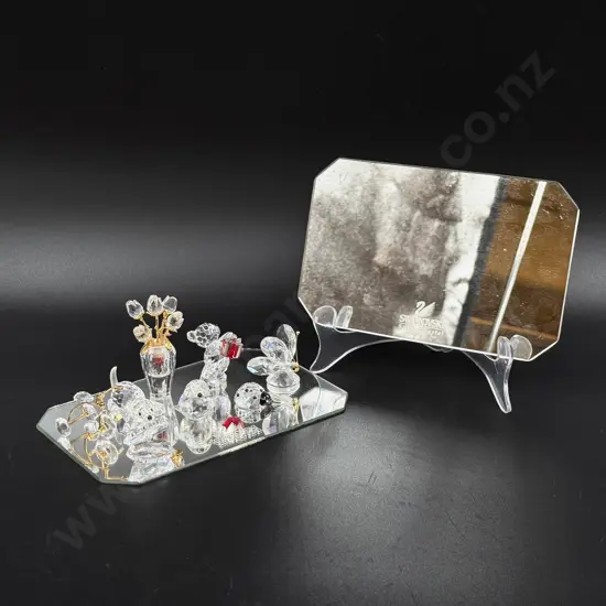 Qty of Assorted Swarovski Ornaments together with Two Mirrored Bases