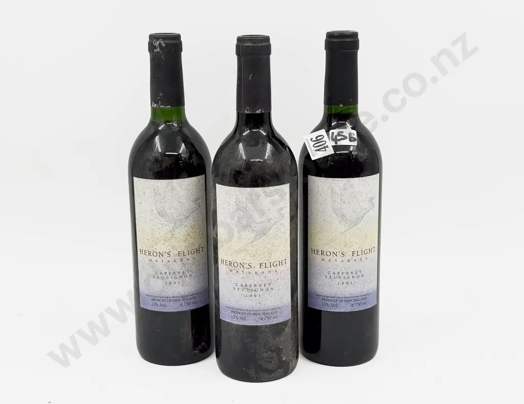 3 x Bottles NZ 1991 Heron's Flight Matakana Cabernet Sauvignon Image 1++