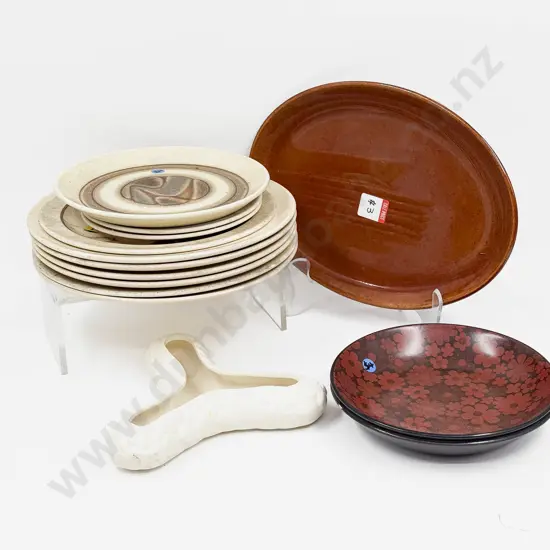 Crown Lynn Trough Vase & Assorted Crown Lynn Stoneware Crockery