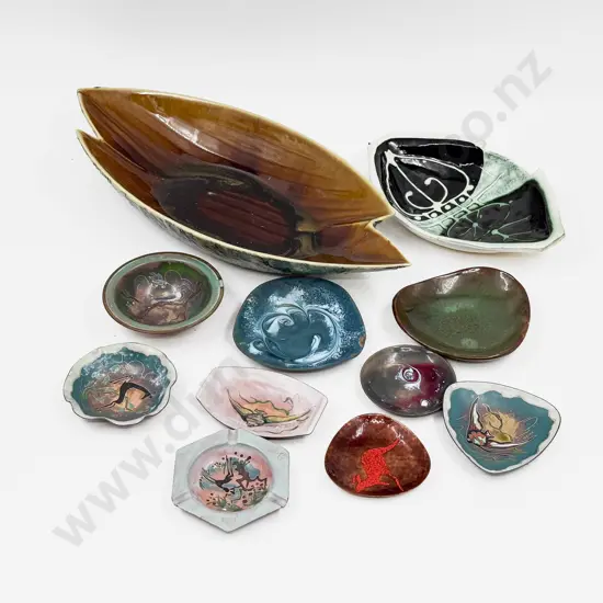 Qty of Assorted Enamel Dishes together with Two Oval Pottery Dishes