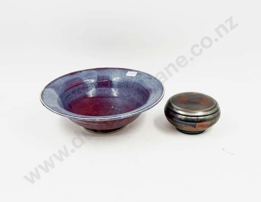 John Green Lustre Pottery Trinket Box together with NZ Pottery Bowl Image 1++