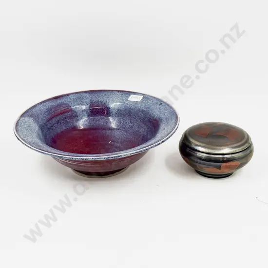 John Green Lustre Pottery Trinket Box together with NZ Pottery Bowl