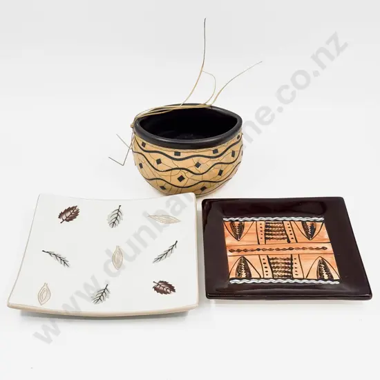 NZ Pottery Bowl & Two Square Platters