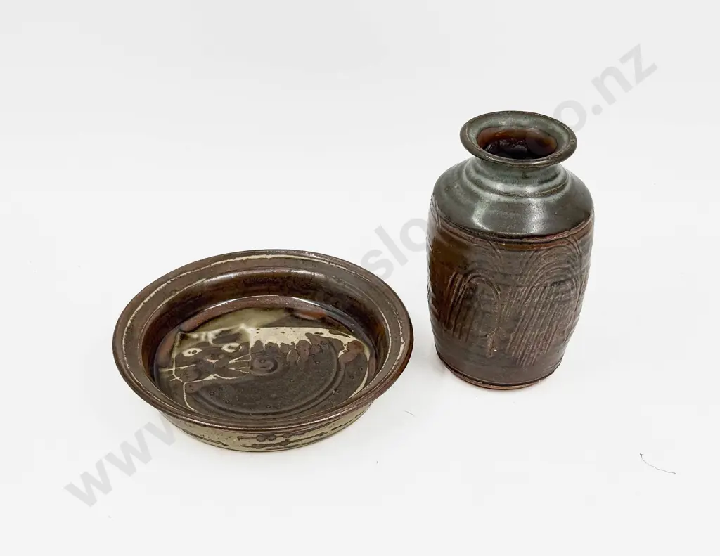 NZ Pottery Vase together with Pottery Bowl Image 1++