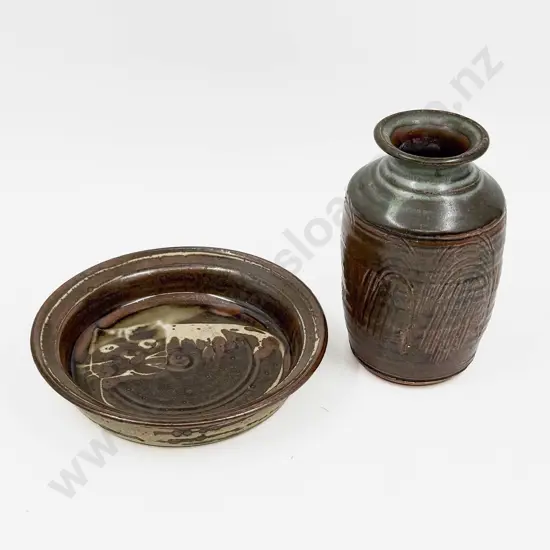 NZ Pottery Vase together with Pottery Bowl