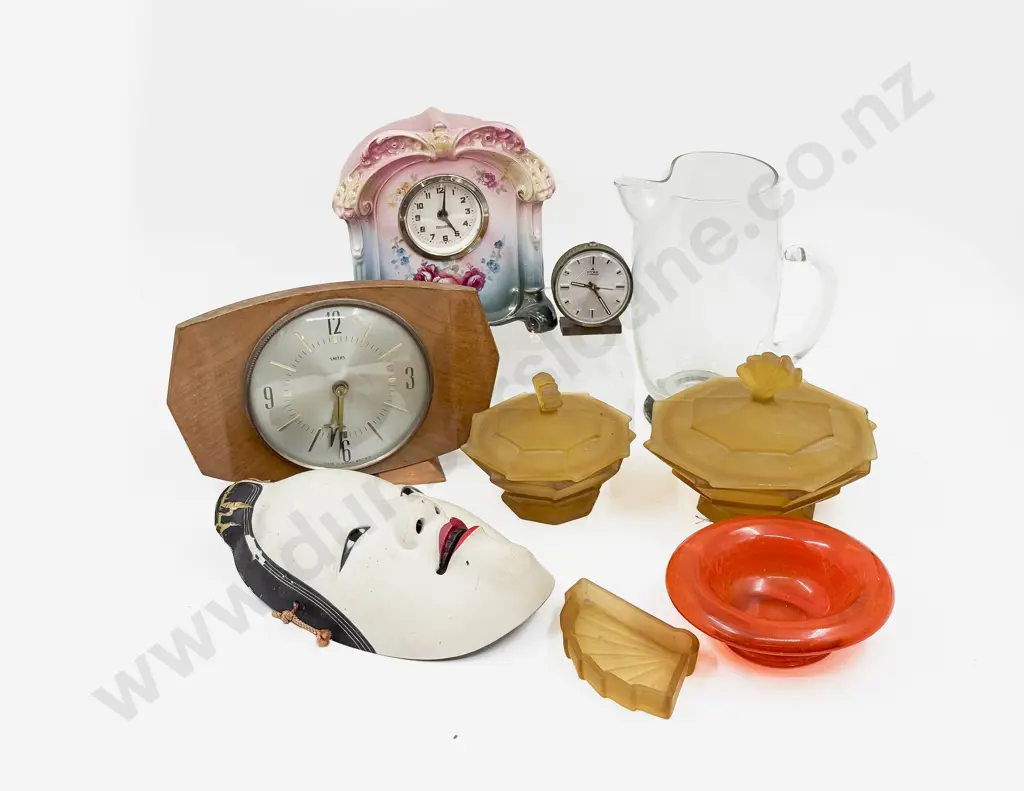 Box Qty of Assorted incl Glassware & Two Mantel Clocks Image 1++