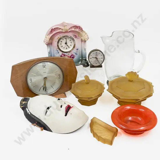 Box Qty of Assorted incl Glassware & Two Mantel Clocks