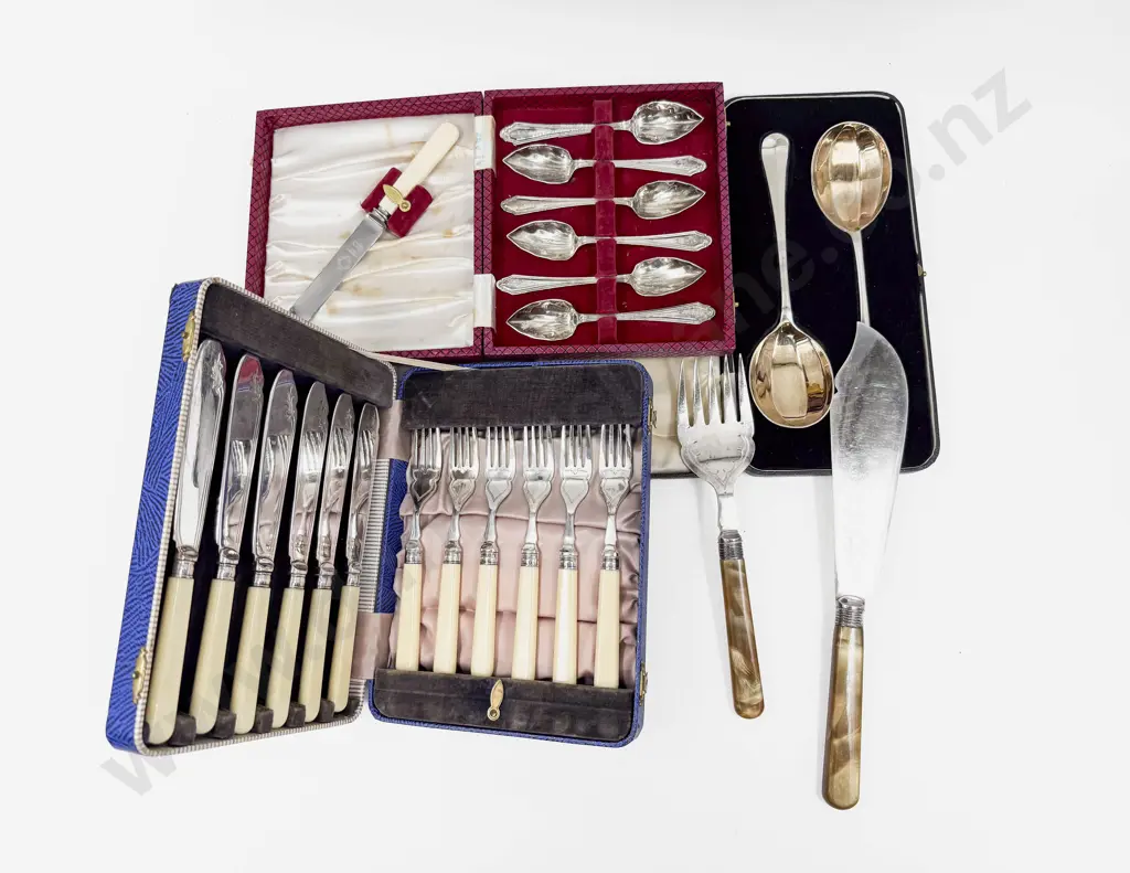 A Cased Set of Bone Handled Fish Knives & Forks together with Other Boxed & Loose Cutlery Image 1++