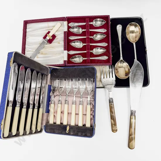 A Cased Set of Bone Handled Fish Knives & Forks together with Other Boxed & Loose Cutlery