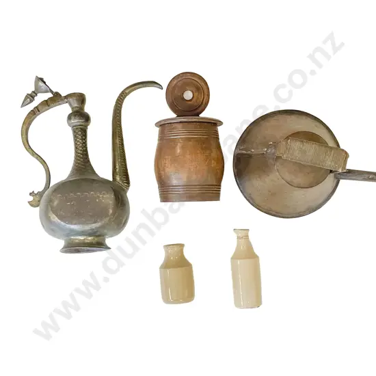 Copper Kettle with Stoneware Bottles etc