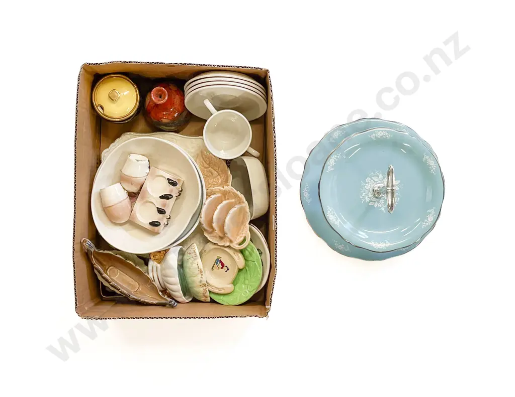 Box Qty of Assorted China together with Two Tier Cakestand Image 1++