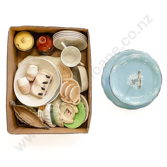 Box Qty of Assorted China together with Two Tier Cakestand