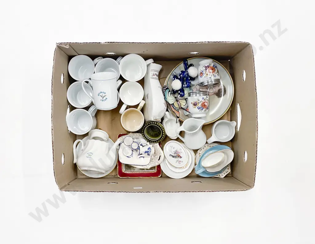 Box Qty of Assorted china incl Miniature Teaset & Two Egg Coddlers Image 1++