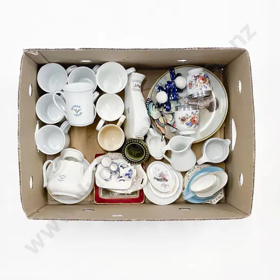 Box Qty of Assorted china incl Miniature Teaset & Two Egg Coddlers