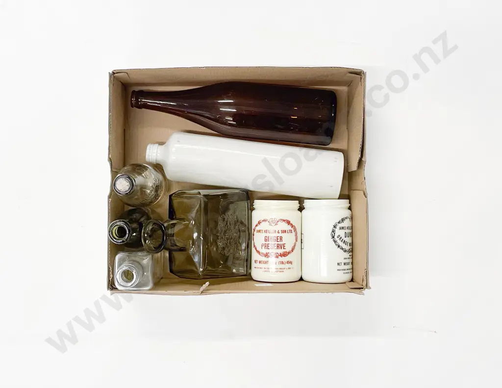 Qty of Assorted Vintage Bottles & Two Glass Preserve Jars Image 1++