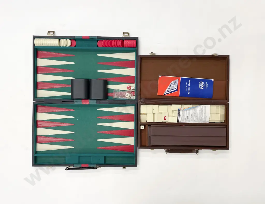 Cased Backgammon Set together with Cased Rummy Set Image 1++