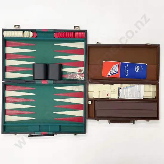Cased Backgammon Set together with Cased Rummy Set