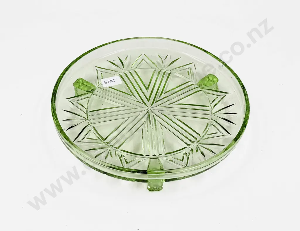 Green Pressed Glass Footed Tray Image 1++