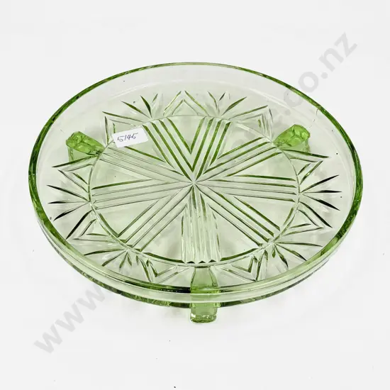 Green Pressed Glass Footed Tray