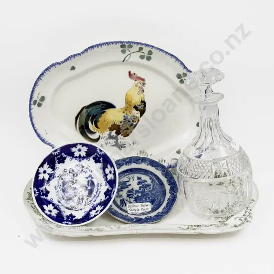 Qty of Assorted incl Crystal Decanter & Two Ashets & Others