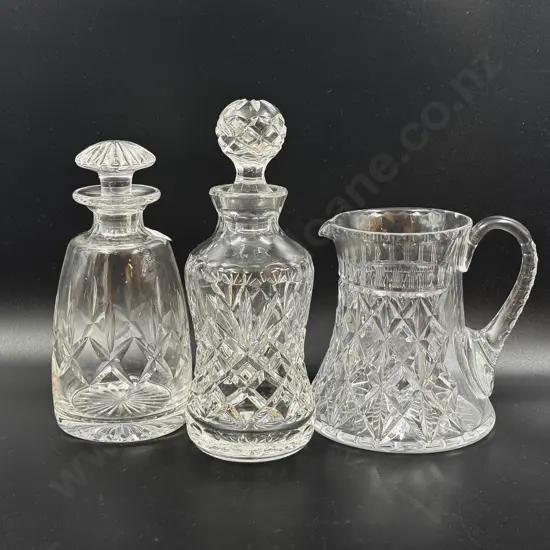 Two Crystal Decanters together with Jug