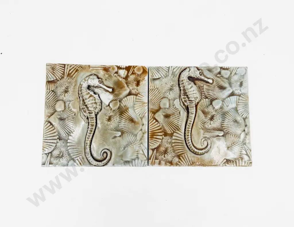 Pair of Porteus Seahorse Tiles Image 1++