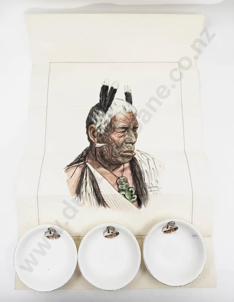 Royal Grafton Maori Chief Decorated Bowls together with Loose Print Image 1++