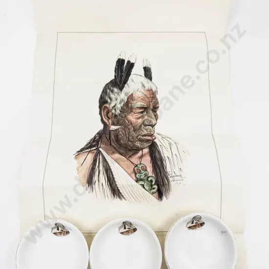 Royal Grafton Maori Chief Decorated Bowls together with Loose Print