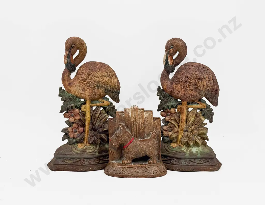 Pair of Cast Iron Flamingo Door Stops & Other Image 1++