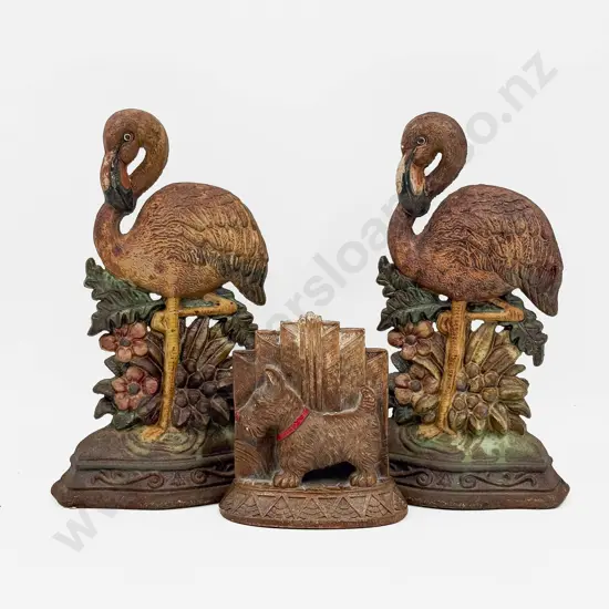 Pair of Cast Iron Flamingo Door Stops & Other