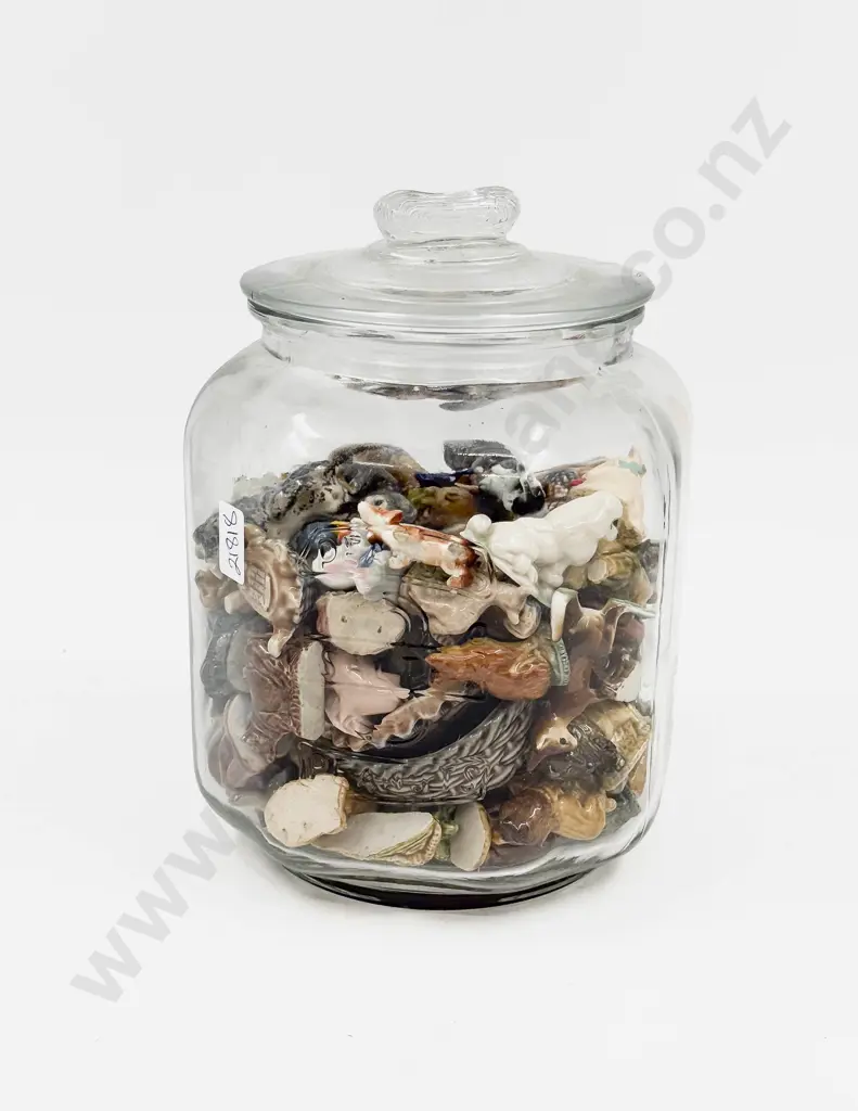 Glass Lolly Jar of Assorted Wade Whimsies etc Image 1++