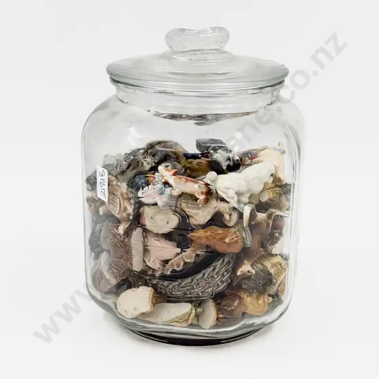 Glass Lolly Jar of Assorted Wade Whimsies etc