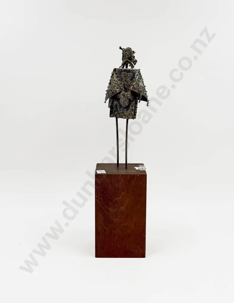 Metalwork Figural Sculpture Form on Wooden Base Image 1++