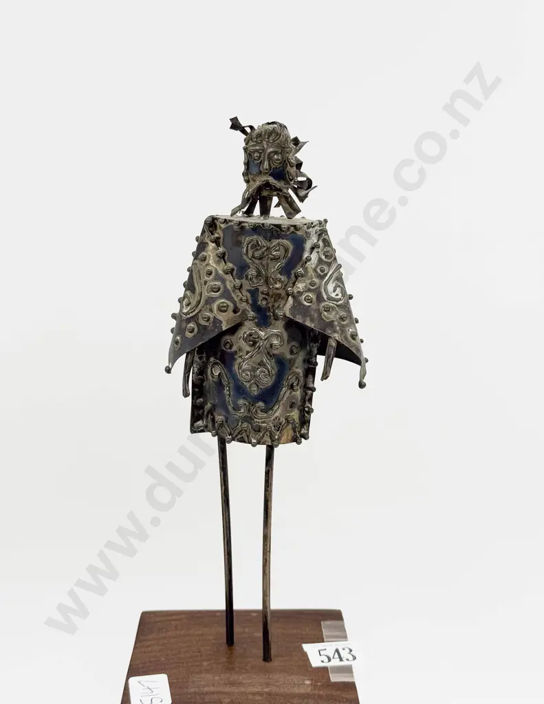 Metalwork Figural Sculpture Form on Wooden Base Image 1++