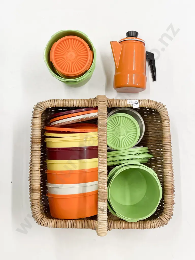 Wicker Basket & Assorted Vintage Plastic Containers etc Image 1++