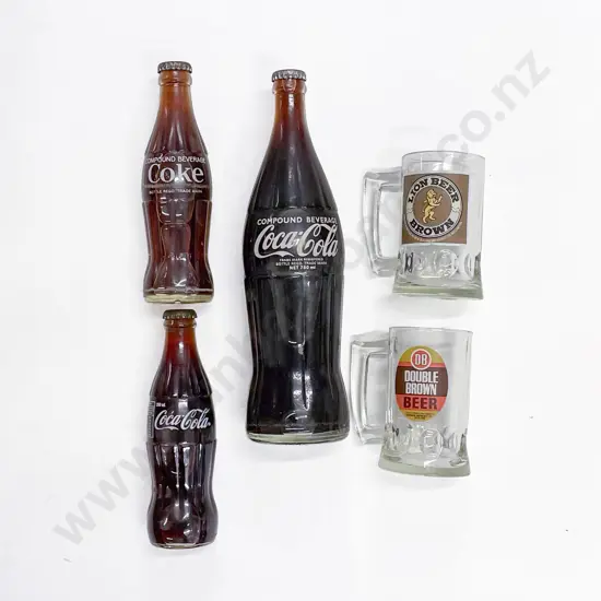Three Vintage Glass Coca Cola Bottles & Assorted