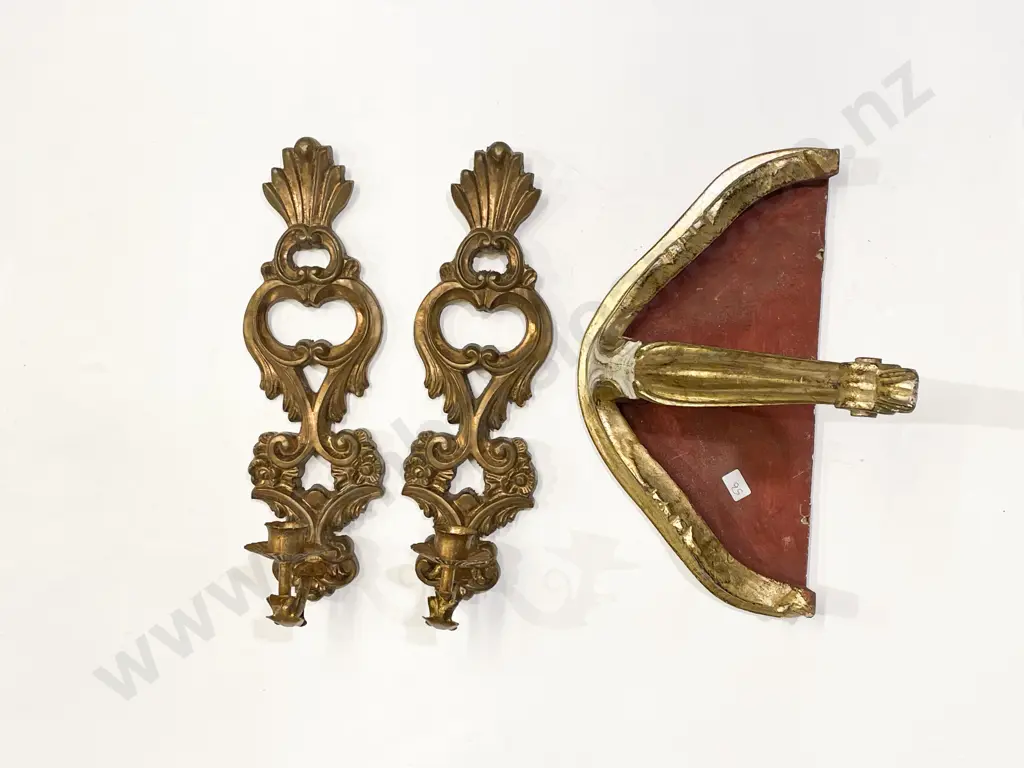 Pair of Gilt Painted Wall Lights & Small Wall Hanging Console Table Image 1++