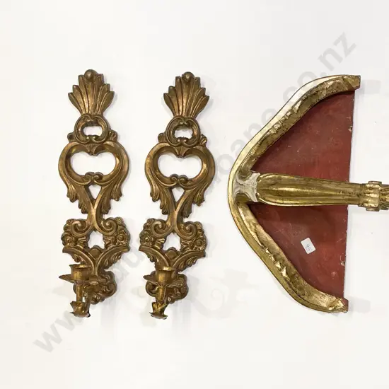 Pair of Gilt Painted Wall Lights & Small Wall Hanging Console Table