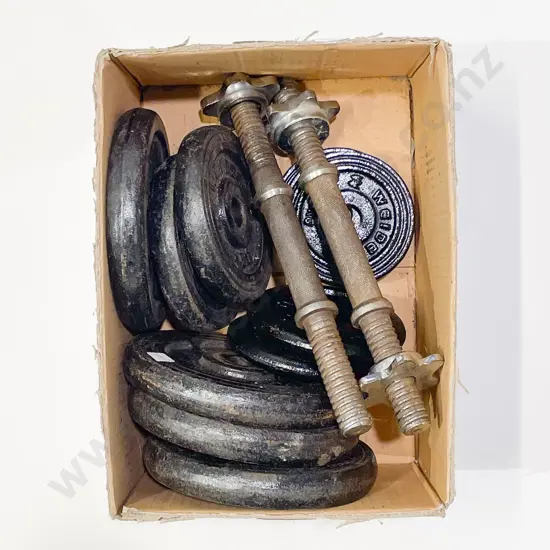 Qty of Assorted Vintage Weights with Pair of Dumb Bell Bars