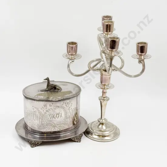 S/P Candelabra with Tea Caddy