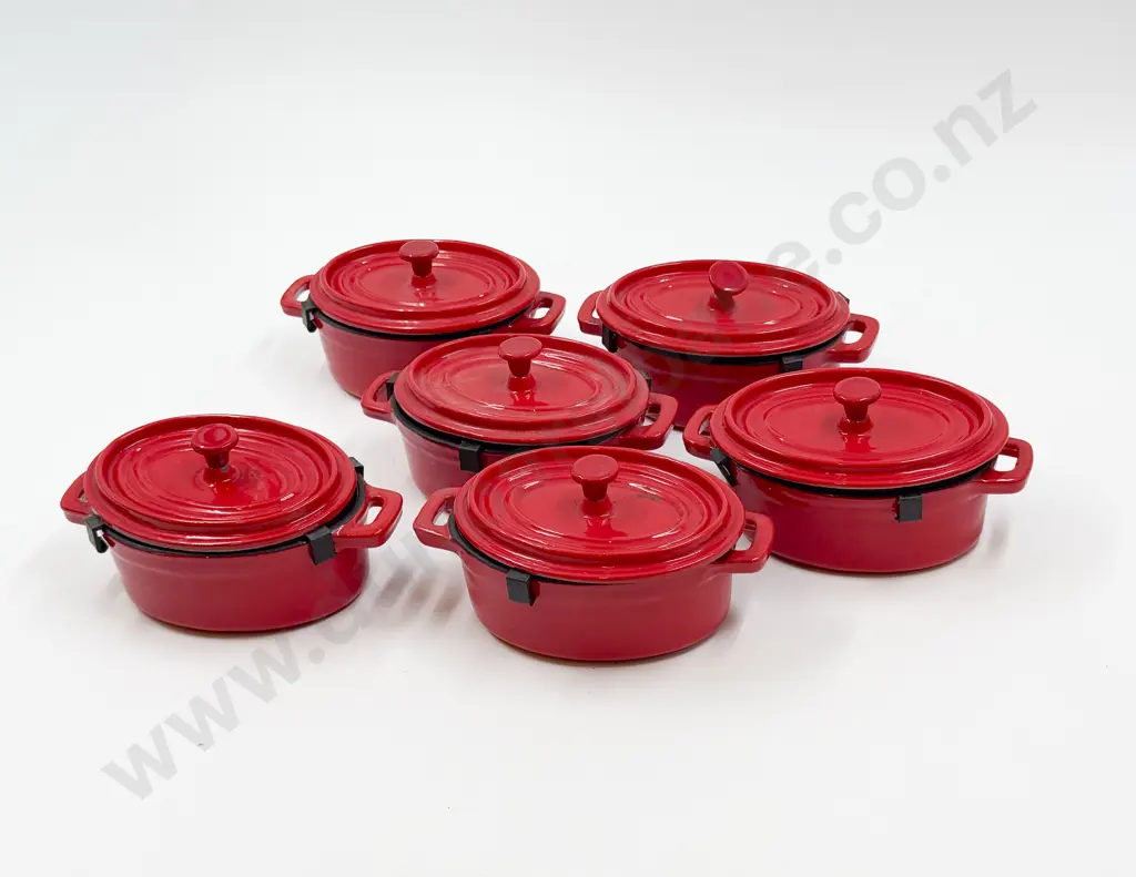 Six Small Cast Iron Lidded Oven Dishes Image 1++