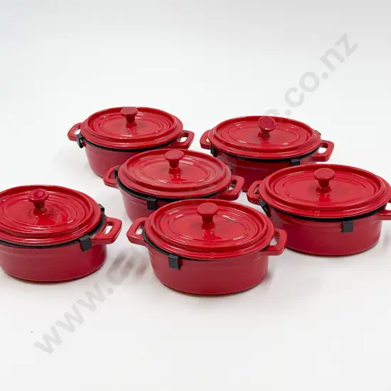 Six Small Cast Iron Lidded Oven Dishes