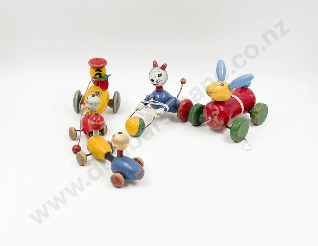 Three H.E. Ramsey Limited Wooden Toys Adorable Ducks - Cat & Ball - Bunny Image 1++