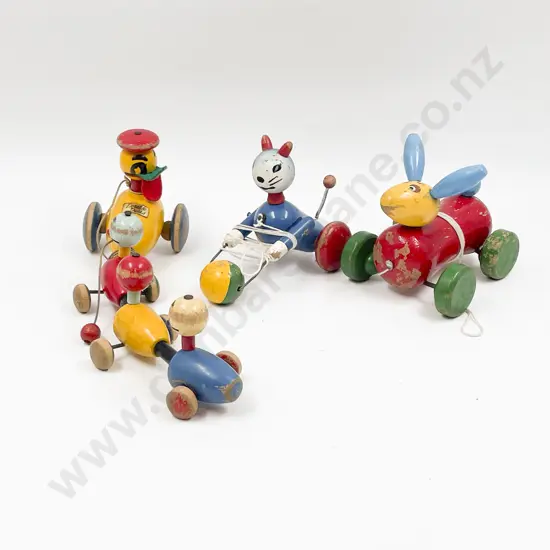 Three H.E. Ramsey Limited Wooden Toys Adorable Ducks - Cat & Ball - Bunny