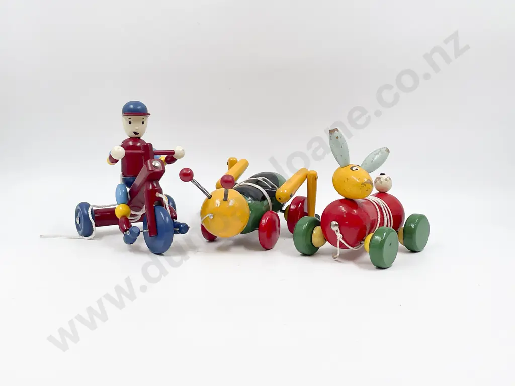 Three H.E. Ramsey Limited Wooden Toys Bunny - Cricket - Cyclist Image 1++