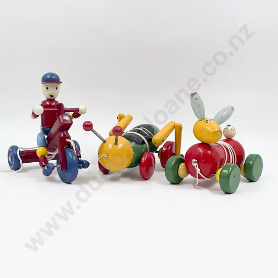 Three H.E. Ramsey Limited Wooden Toys Bunny - Cricket - Cyclist