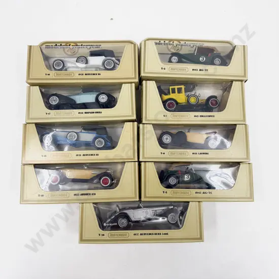 Nine Assorted Window Boxed Vintage Car Models of Yesteryear