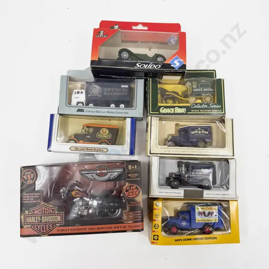 Six Lledo Assorted Models with Solido & Harley Davidson Model
