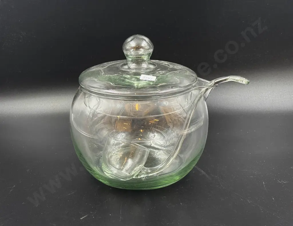 Glass Lidded Punch Bowl & Ladle Image 1++