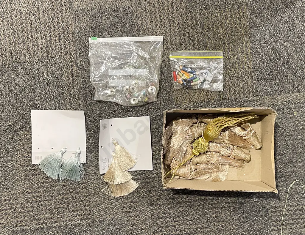 Box of Assorted Fabric & Curtain Ties etc Image 1++